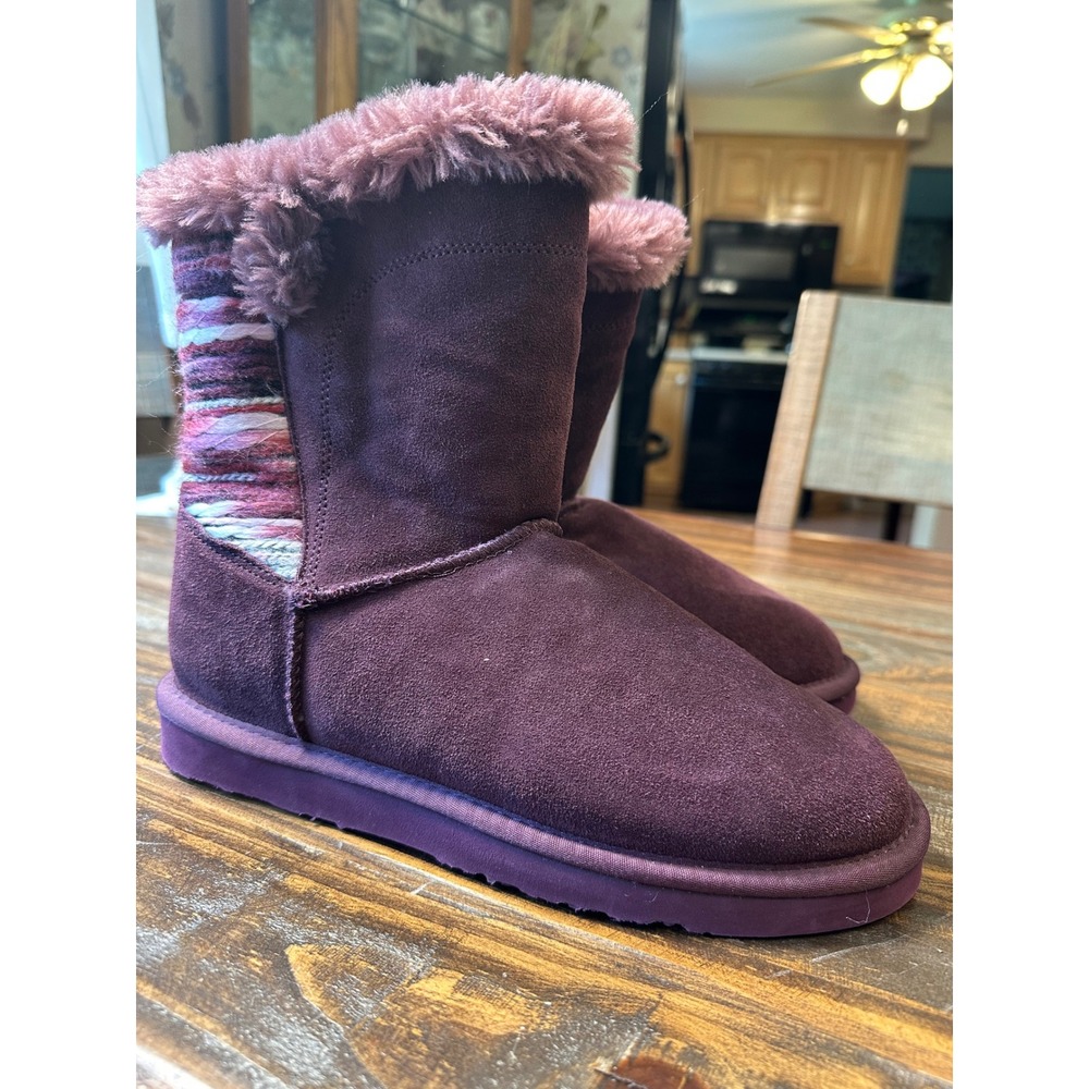 Lamo Willow Purple‎ Suede Faux Fur Knit Back Mid Calf Boots Womens 10 - U20110QV
